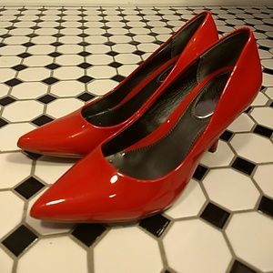 Alfani Coral Red Patent 3” High Heel Pumps